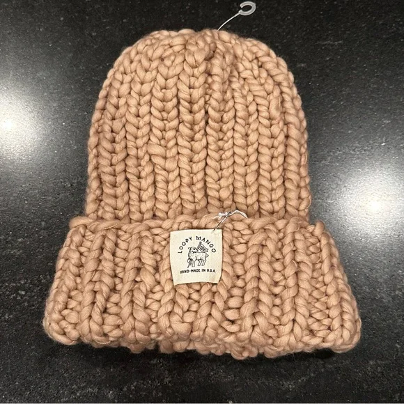 NWT Free People x Loopy Mango‎ 100% Merino Wool Slouchy Beanie Hat Tan/Camel OS - Picture 4 of 9